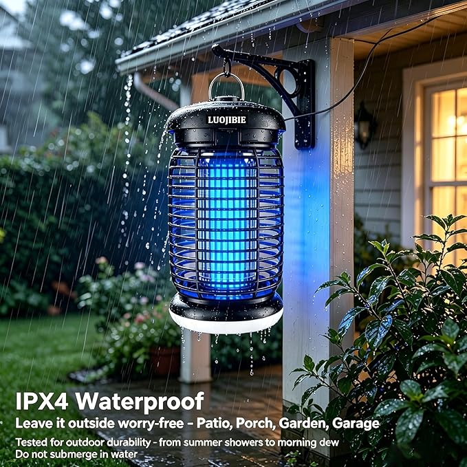 LUOJIBIE Electric Bug Zapper Outdoor & Indoor Mosquito Killer | 4200V High Voltage Grid, Waterproof Design, UV+LED Dual Light Trap Flying Insects; Fits Backyard, Patio, Home & Garage
