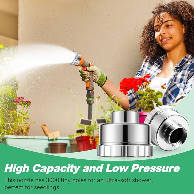 Dreyoo 1 Pack Water Nozzle with 3000 Tiny Holes, 3/4'' Aluminium Alloy Garden Hose Shower Head with PTFE Thread Seal Tape for Outdoor Watering Flowers, Plants, Greenhouse, Nurseryman (2.24'',Silver)