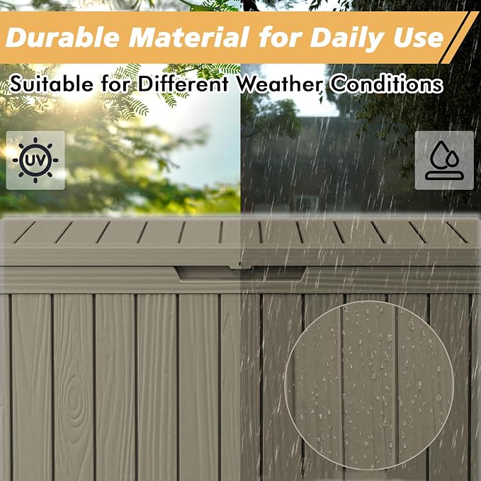 Fancyango 110 Gallon Outdoor Deck Box Waterproof, Large Storage Box for Patio, Resin Storage Bench Lockable for Garden Tools, Package Delivery, Grey