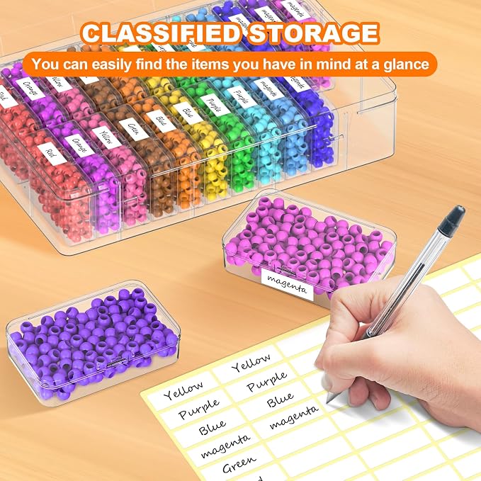 Bead Organizer Box, 24 PCS Clear Plastic Storage Containers Features Hinged Lid and Labels, Craft Storage Box for Jewelry, Diamonds, Clay Beads, Bracelets, Screws, Seeds, Small Parts