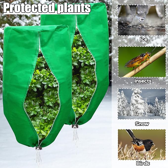 ERTIUANIO Plant Covers Freeze Protection 4 Packs 47" x32" Winter Rounded Top Frost Cloth Plant Covers Freeze Protection for Outdoor Plants with Zipper and Drawstring