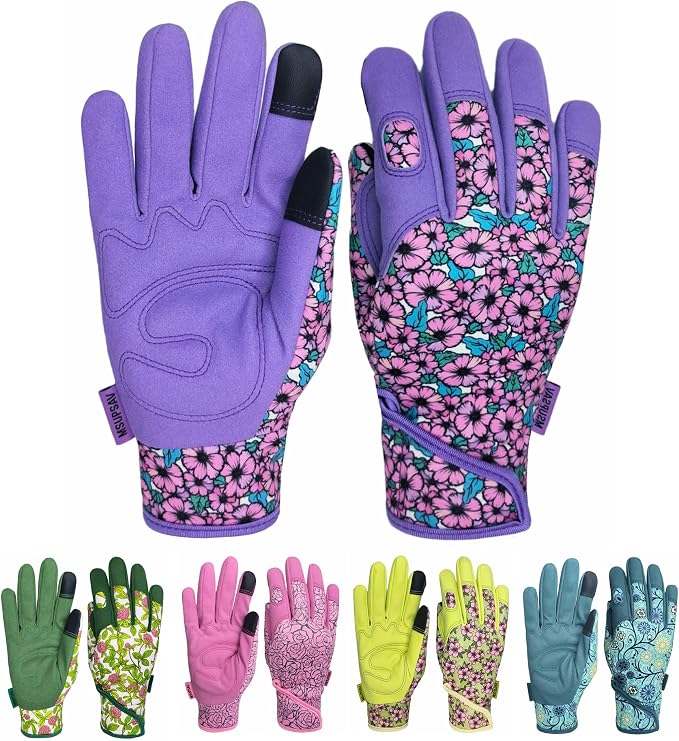 Gardening Gloves,Women Yard Work Garden Glove,Gifts | Thorn Proof,Puncture Resistant,Touchscreen,Gift,Leather,Spandex