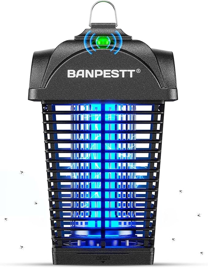 BANPESTT Bug Zapper Outdoor - Plug in Electric 4000V Mosquito Killer - Waterproof Indoor/Outdoor with Dusk-to-Dawn Sensor, Durable Grid & Easy-Clean Tray for Patio, Garden & Home (Black)