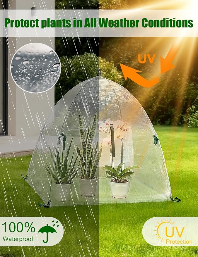 2 Pack Plant Covers Freeze Protection, Winter Plant Covers with Stakes, Clear Outdoor Garden Frost Cover, Portable Plant Flowers Mini Greenhouse Cover for Outdoor & Indoor Use