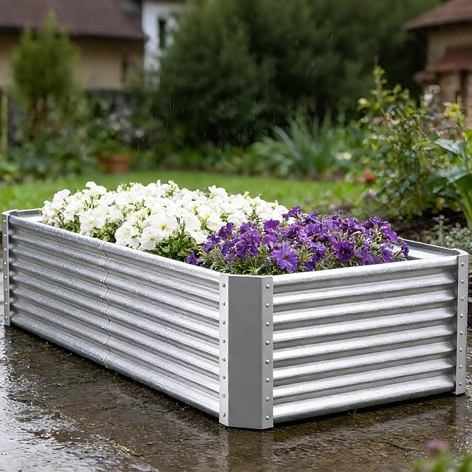Tall Galvanized Raised Garden Bed Kit Outdoor Patio,6x3x2ft Large Rectangular Metal Planter Boxes,Deep Root Box Planter for Gardening, Vegetables, Flowers, Herbs, 1 Pack, Silver