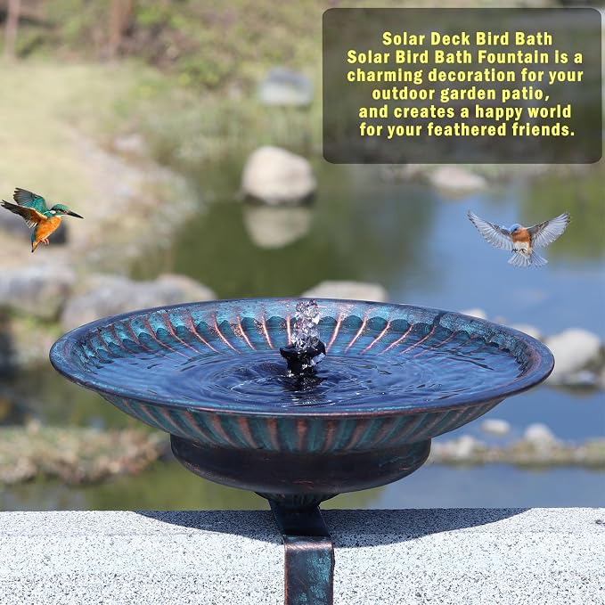 Solar Bird Bath,Deck Bird Bath with Solar Fountain,Metal Bird Bath Bubbler,Adjustable Sturdy Balcony Bird Bath,Patio Garden Decor