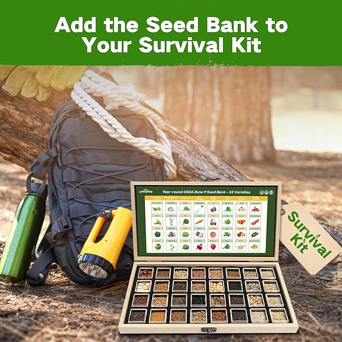 USDA Zone 8 Heirloom Seed Bank, 30,000+ Non-GMO 32 Varieties of Heirloom Seeds for Planting Vegetables Herbs, Survival Seed Kit for Raised Garden Bed Greenhouse, Gardening Gifts for Women Men