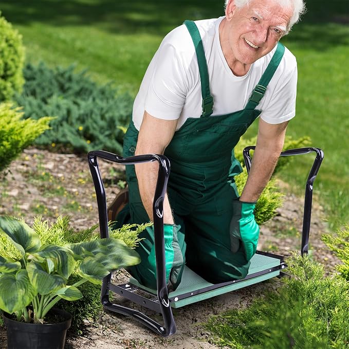 23.25x11x19.3in Durable Steel Garden Kneeler Seat Bench 330lb Weight Limit Fold-Flat EVA Foam Cushioned Dual-Function Pad