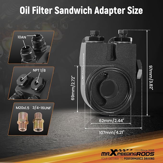 maXpeedingrods 7 Row Engine Oil Cooler Kit, 10AN Transmission Engine Cooler British Radiator Universal Aluminium Black, Thermostatic Oil Filter Sandwich Adapter, Air Guide Kit and Oil Cooler Hoses