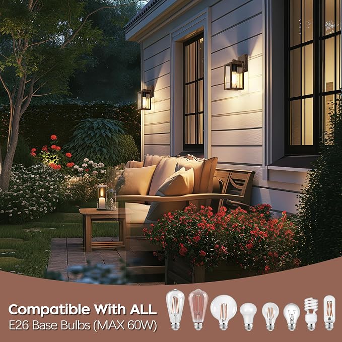 WIHTU Outdoor Lights for House, LED Exterior Front Porch Light Fixtures for Outside, Waterproof Wall Light Outdoor, Sconce Lights for Patio, Garage, Doorway, Entryway (Black Brush Gold)