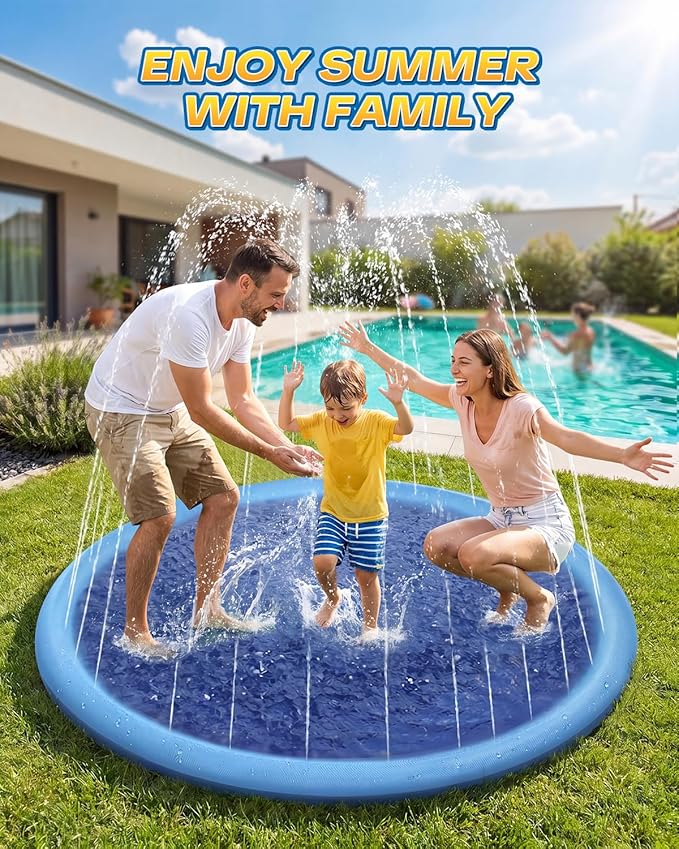 Raxurt Splash Pad, Non-Slip Thicken Splash Pad for Kids Ages 4-8 Toddler Baby Splash Sprinkler Pad Dog Pool Summer Outdoor Water Toys for Boys Girls, 59'' Blue