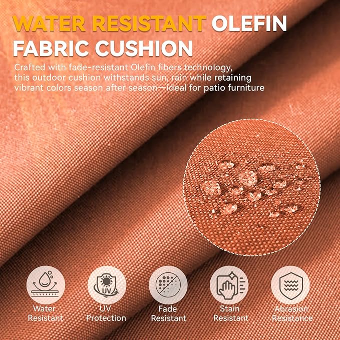 Outdoor Cushion Set for Patio Furniture, UV Resistant, Water Resistant - 6 Inch Thick Dual Layer Back Support Cushions– 24x24 Inch Patio Seat Covers for Chair/Sofa/Couch | Orange | 3-Pack |