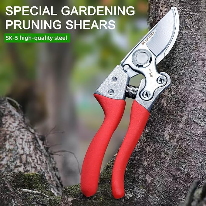 Kynup 8.6" Professional Pruning Shears for Gardening, SK5 Stainless Steel Garden Hand Pruners for Heavy Duty Clean Cuts 4X Easier, Garden Scissors for Arthritis Left Handed, Secure Safety Lock