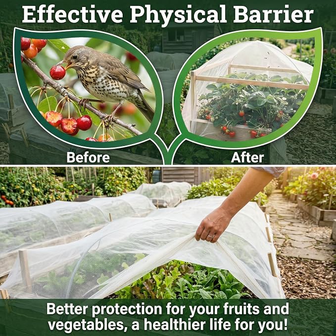 10FT x 33FT Garden Netting Ultra Fine Mesh Netting Plant Cover Insect Bird Netting for Garden Row Cover for Raised Beds/Greenhouse Vegetables Fruits Flowers Trees