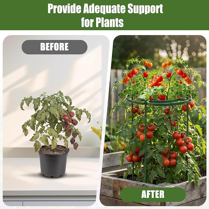 4 Pack Peony Cages and Supports, 11.8" D x 25" H Plant Supports for Outdoor Plants, Peony Support Cage Flower Support Rings, Plant Support Ring for Rose Tomato Hydrangea Strawberry