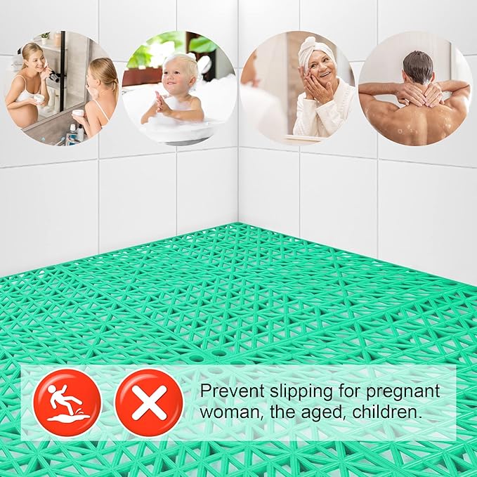 MYFAMIREA Modular Interlocking Cushion 12 Pack 11.8" x 11.8" Rubber Floor Tiles Non-Slip Splicing Drainage Mats for Deck, Pool, Outdoor Shower, Patio, Balcony, Indoor Bathroom, Kitchen, Yard (Green)