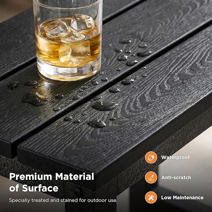 ODK Outdoor Side Table, Adirondack Patio End Table with Weather-Resistant, Waterproof Top for Hot Tub, Garden, Balcony, Poolside, Durable & Easy-to-Clean, Black