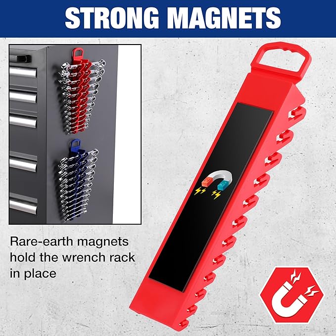 WORKPRO 2-Pack Magnetic Wrench Organizer, 12-Piece Gripper Wrench Holder for Stubby or Line Wrenches, Fits SAE (1/4" to 15/16") and Metric (6mm to 24mm), Flexible Teeth