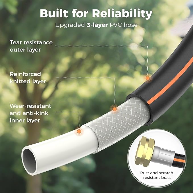 Mars Villa Retractable Garden Hose Reel 1/2 IN x 100 FT, Wall Mount Heavy Duty Water Hose for Outside, Auto-Rewind & Any Length Lock, 180° Swivel Bracket, Slow Return, 10 Spray Patterns, UV-Resistant