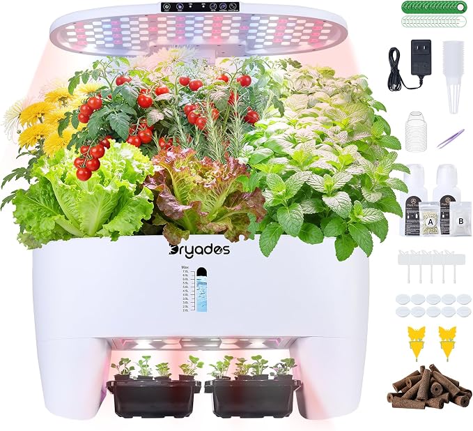Hydroponic Growing System Kit 16 Pods, Smart Herb Garden with Sprout Mode Can Seedling in Advance & 24W Full Spectrum LED Grow Light, Indoor Garden Planter for Home/Office/School (White)