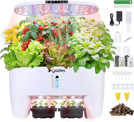 Hydroponic Growing System Kit 16 Pods, Smart Herb Garden with Sprout Mode Can Seedling in Advance & 24W Full Spectrum LED Grow Light, Indoor Garden Planter for Home/Office/School (White)