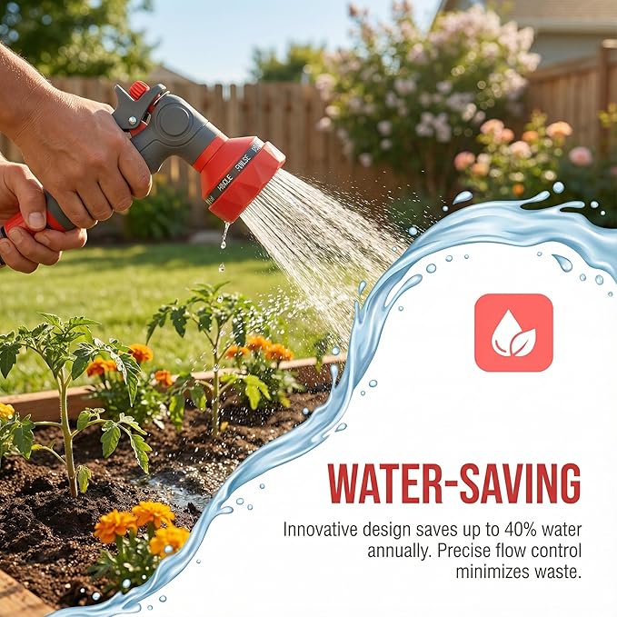 Garden Hose Nozzle Sprayer-This High Heavy-Duty Spray Nozzle Offer 9 Watering Patterns for Watering Plants,Lawns &Gardens,Washing Cars,Household Cleaning and Showering Pets (Orange-grey)