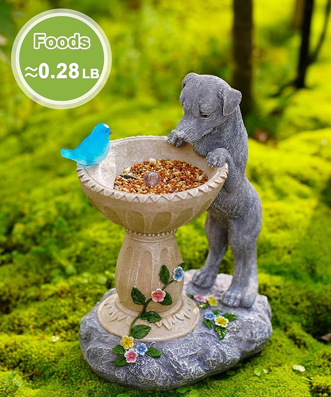 Nacome Solar Dog Statue for Garden Decor: IP65 Weatherproof Resin with Automatic Lighting - No Installation- Outdoor Yard Patio Balcony Art - Birthday Gifts for Bird Lovers Mom Grandma Women
