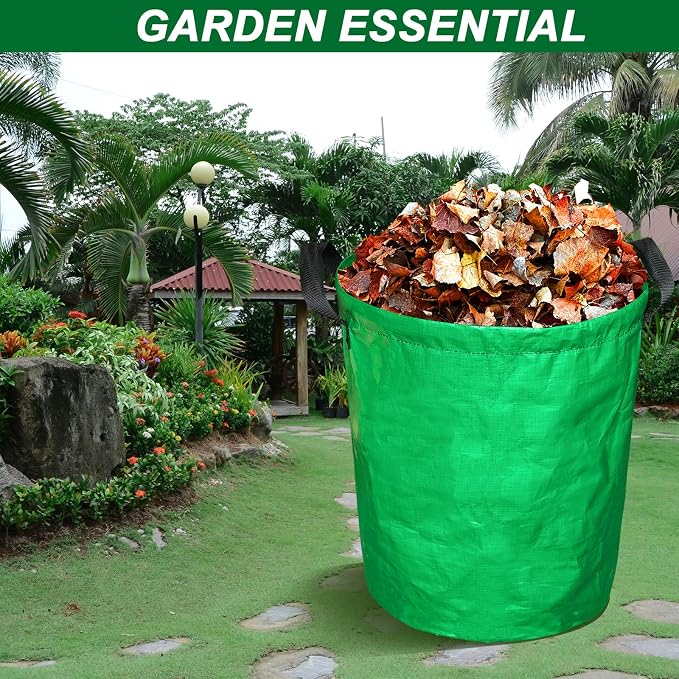 STARPYNG Green PE Woven Leaf Bag (D18, H22 inch) for Garden Waste, Yard Leaves, and Outdoor Debris - Large Capacity, Durable, Reusable with Handles (1-Pack)
