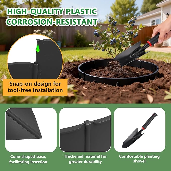 24PCS Planting Grow Rings with Shovel, Diameter Range 8.3-15.7in Adjustable Round Plant Support Garden Circle Ring for Watering Planting Edging Border Ring for Vegetables (24, Black)