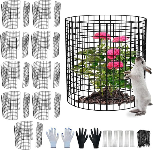 10 Pack Plant Protector from Animals, 13.5" Dia x 14" H Wire Plant Protectors, 30pcs Pre-Bent Metal Mesh to Keep Animals Out with Zip Ties & Stakes (10 Packs)
