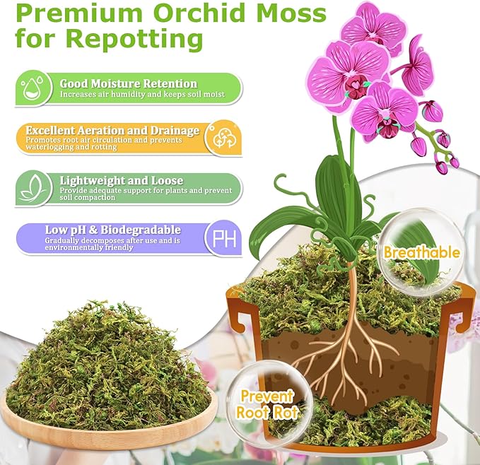 Legigo 1.3LBS Sphagnum Moss for Plants, 25QT Natural Orchid Moss Potting Mix Dried, Green Forest Plant Moss for Orchid Repotting Carnivorous Succulents Indoor Potted Plants Gardening and Reptiles
