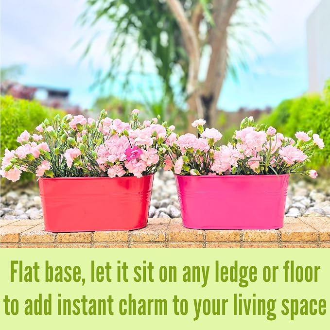 LaLaGreen Rail Planter (11.8 Inch, 6 Pack) Colorful Outdoor Hanging Flower Metal Planters Railing Fence Balcony Gardening for Apartment Patio Modern Garden Style Iron Deck Decoration Porch Decor Pots