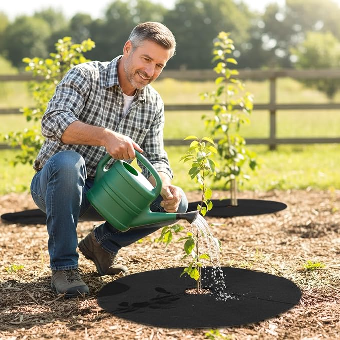 6 Pack 32.3 Inch Non-Woven Tree Mulch Ring,Plant Barrier Mat, Degradable Tree Protector for Invasive Growth Control, Root Protection and Landscape Gardening (Black)