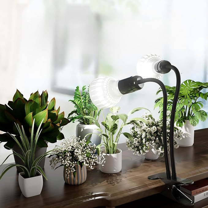 GooingTop Grow Light,24W (160Watts Equiv) 5000K White Full Spectrum LED Growing Lamp Clip on Desk for Indoor Plants,Bulbs Replaceable & Non-dimmable (Black, 160W)