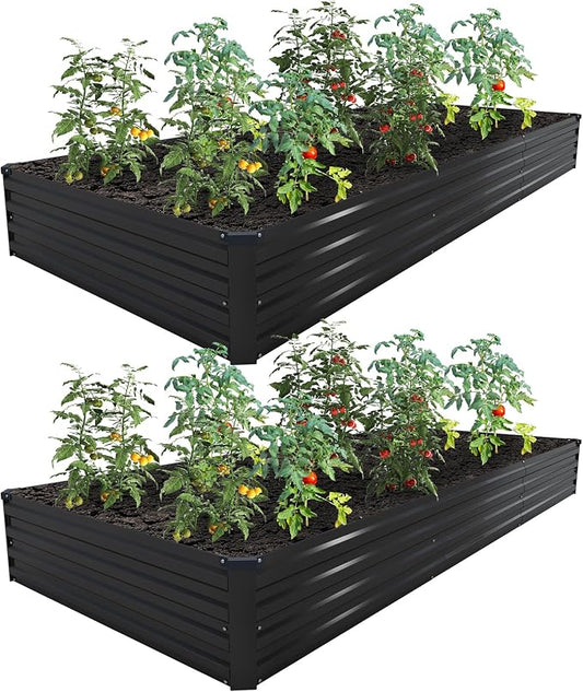 12×4×1FT(2PCS) Galvanized Raised Garden Bed Kit Metal Planter Boxes,Large Outdoor Planters Garden for Planting Vegetables,Flowers,Herbs -Black