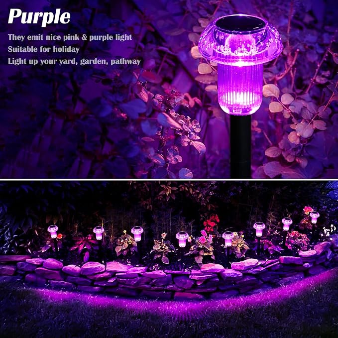 Priddop Solar Halloween Lights Outdoor 8 Pack Waterproof Purple LED | Yard Garden Decorative Pathway Mushroom Outside Landscape Path Lighting Patio Walkway Ground Pattern Halloween Decorations