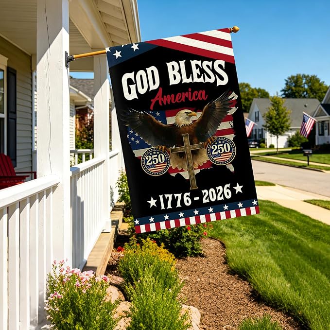 250 Anniversary Usa Garden Flags for Outside, 250 Anniversary USA Flag 1776-2026 God Bless America Commemorative Patriotic Banner with Eagle Design Yard Sign 4th of July Decorations Double-Sided Waterproof 250 Year American Flag 28x40 Inch