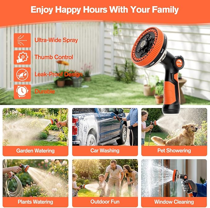 Rosy Earth Garden Hose Nozzle, Heavy Duty Metal Water Hose Sprayer, 9cm/3.5" Ultra-Wide Garden Hose Sprayer, 8 Patterns, Thumb Control Water Hose Nozzle High Pressure for Watering, Cleaning, Car, Pet