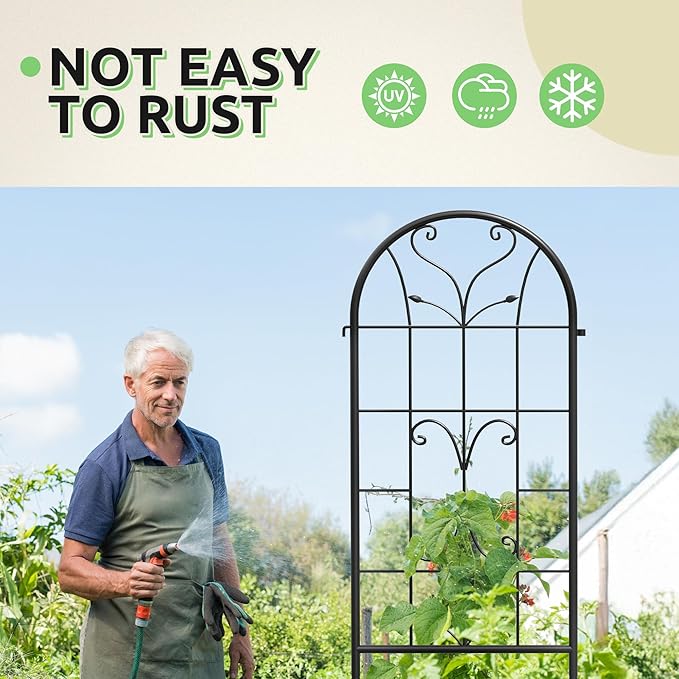 2 Pack 87x20in Garden Trellises, Ornate Scrollwork Black Metal Coated Rustproof Trellis for Climbing Plants Outdoor, Roses, Vegetables, Vines, Cucumbers
