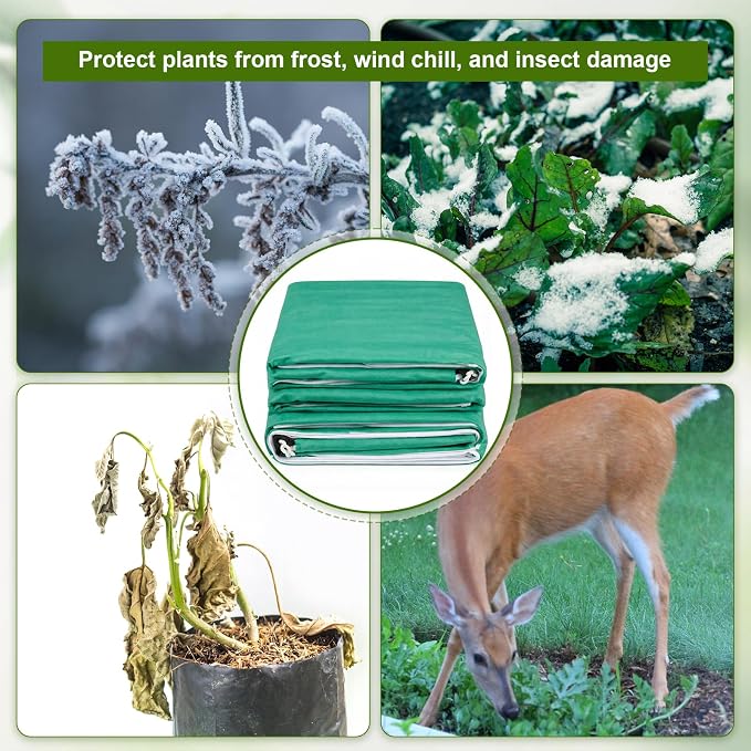 4 Pcs Large Plant Covers Freeze Protection with Viewing Window, Drawstring & Zipper Winter Frost Covers, Shade Cloth for Shrubs, Small Trees, Frost(Green,47.24 x 70.87 Inch)