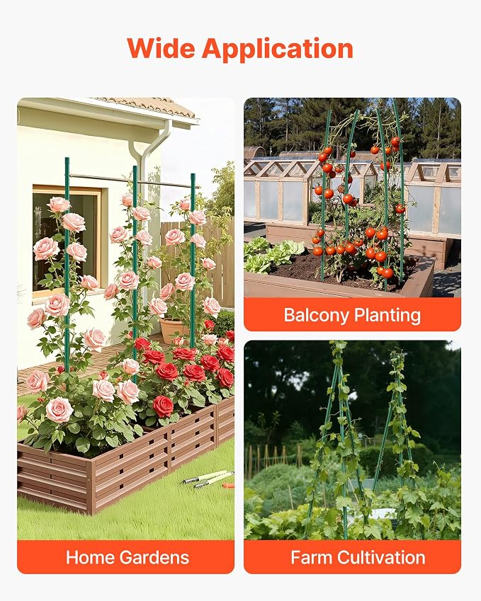 VEVOR Garden Stakes, 10 Pack, 93.7 inch, Plastic Coated Metal Tomato Stakes, Garden Sticks for Plants Support, with Pointed End and Non-Slip Bumps for Growing Climbing Plants, Outdoor Vegetables