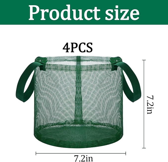 EBaokuup 4 Pcs Pond Planting Bag with Handle, Reusable 7 Inch Round Aquatic Mesh Plant Pot for Ponds, Breathable Green Water Garden Pond Plant Basket for Lotus Bog Terrestrial Plants