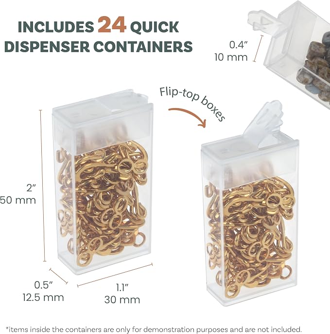 The Beadsmith Plastic Storage Box – 6.25″ L × 4.2″ W × 1.5″ H Clear Box w/ 24 Flip-Top Containers, Works for Storing Diamond Art Accessories, or as Nail Art or Craft Storage, or Other Small Parts