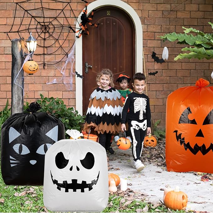 Giiffu Halloween Leaf Bags 9-Pack Pumpkin Leaf Bags | Heavy Duty Pumpkin Trash Bags for Leaves Large Plastic Halloween Lawn Garbage Yard Bags with Twist Ties Outdoor Decor