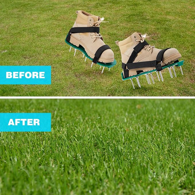Lawn Aerator Shoes, Uniquely Designed Aerator Shoes with Stainless Steel Plate, Free Installation Heavy Duty Spiked Aerating Sandals,Easy Use for a Healthier Yard and Garden Lawn