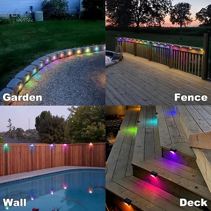DenicMic 16 Pack Solar Deck Lights Outdoor Waterproof Color Changing LED | Step Fence Patio Yard Stair Railling Pool Side Balcony Front Porch Outside Deck Lighting Decorative 5 Lumen ABS Brown Shell