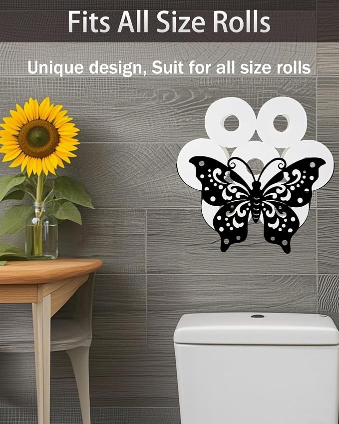 Cute Butterfly Toilet Tissue Holder,Animal Paper Holders,Decorative Metal Papers Holder,Funny Toilet Animal Storage for Bathrooms,Bathroom Paper Organizer for Extra 8 Rolls Wall Mounted Art Decor
