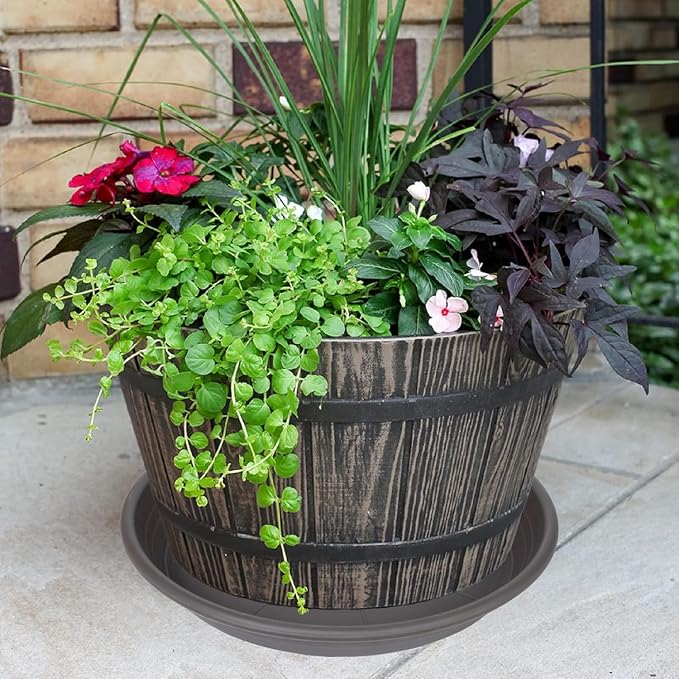 4 Pack of 16 inch Plant Saucer, Large Plant Tray, Heavy Sturdy Plant Drainage Tray for Indoors, Bird Bath Bowls, Sturdy 18 inch Plastic Pot Tray for Planter (Brown)