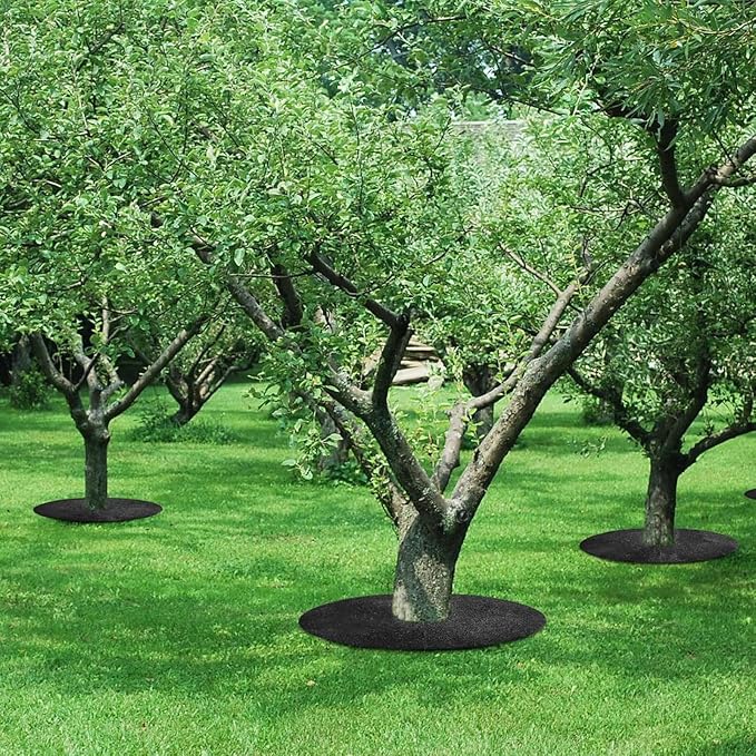 Non-Woven Tree Mulch Ring - 28in Reusable Tree Weeds Barrier Mat, Heavy Duty Trees Protector Mat, WeedBarrier Ring Trees Rings for Gardening Landscaping Weeds Control Root Protection, Easy Install