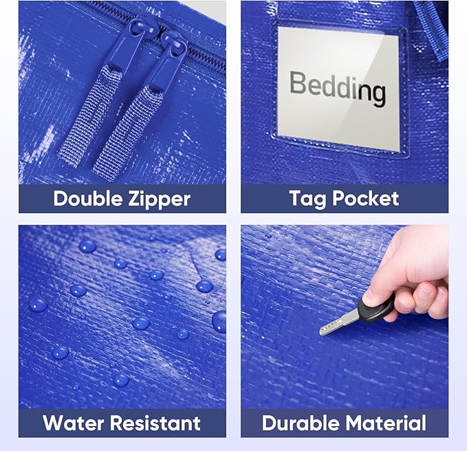 TICONN 16 Pack Extra Large Moving Bags Heavy Duty with Zippers & Carrying Handles, Durable Storage Bags Moving Boxes for Closet Organizers and Storage (16 Pack, Blue)